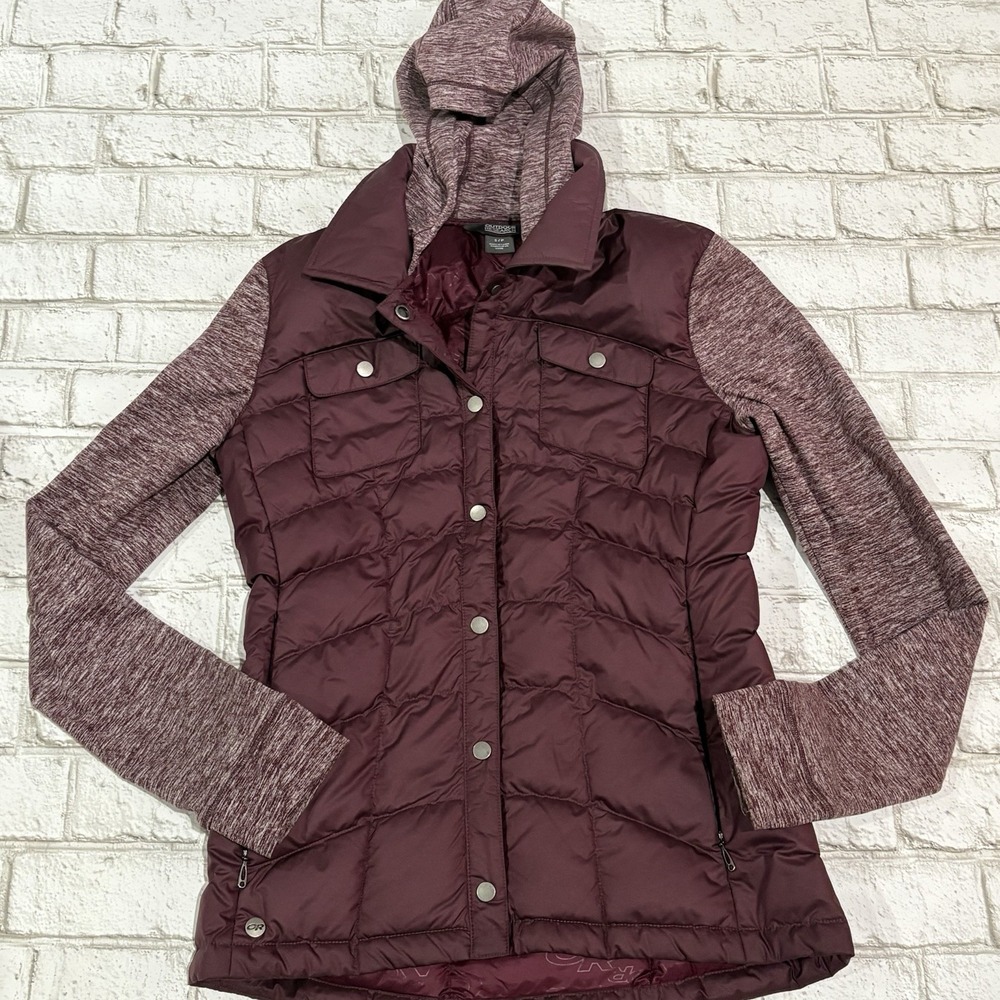 Outdoor Research Plaza Hoody Htybrid Down Jacket Womens Small Burgundy